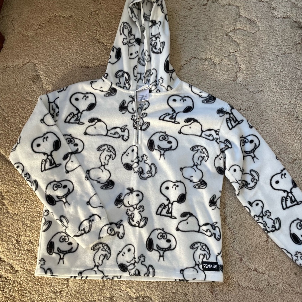 Kids L Peanuts Snoopy Patterned Hoodie - Black and White